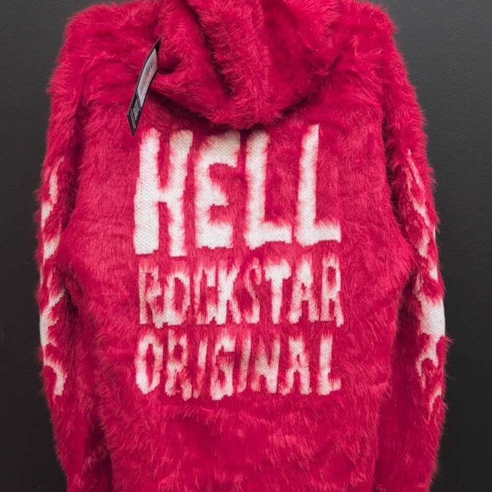 NWT Rockstar Original HELL Red Fuzzy Zippered Hoodie and Bottoms Joggers XL